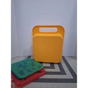 Vintage 1980s Tupperware Yellow Alphabet Number Case with Stencils